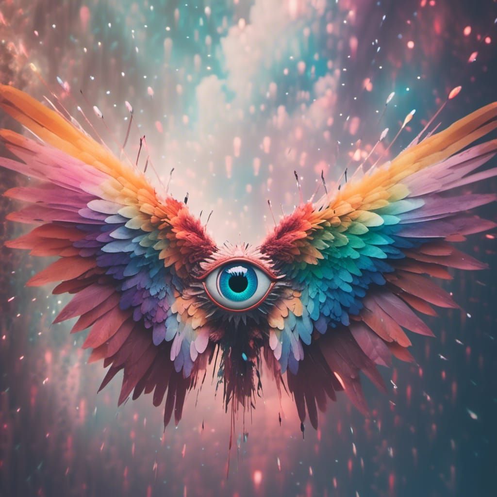 Dreamcore Glowing Eye with Wings in Pastel Colors