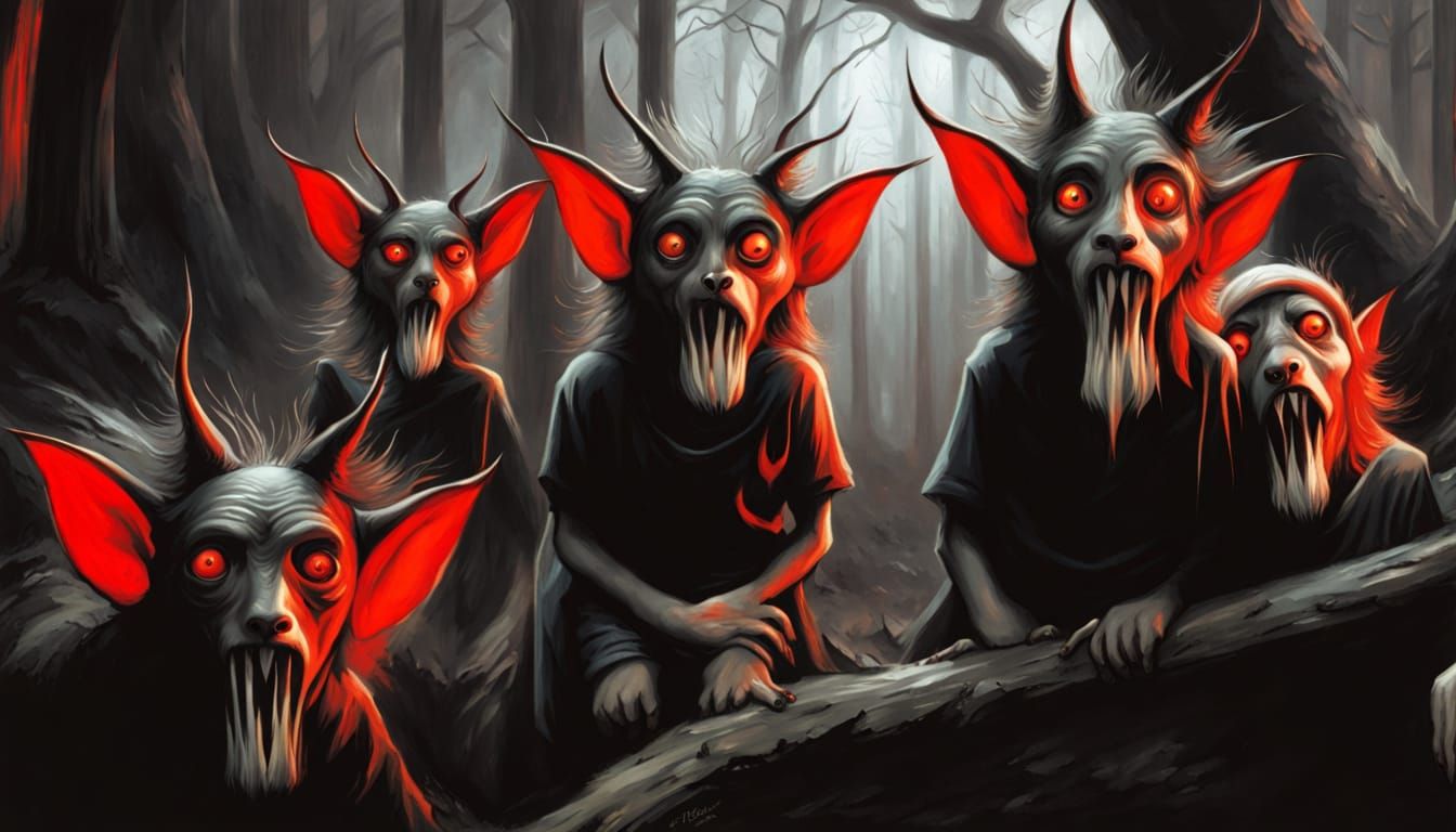 Gothic Horror Creature in Dark Forest Art