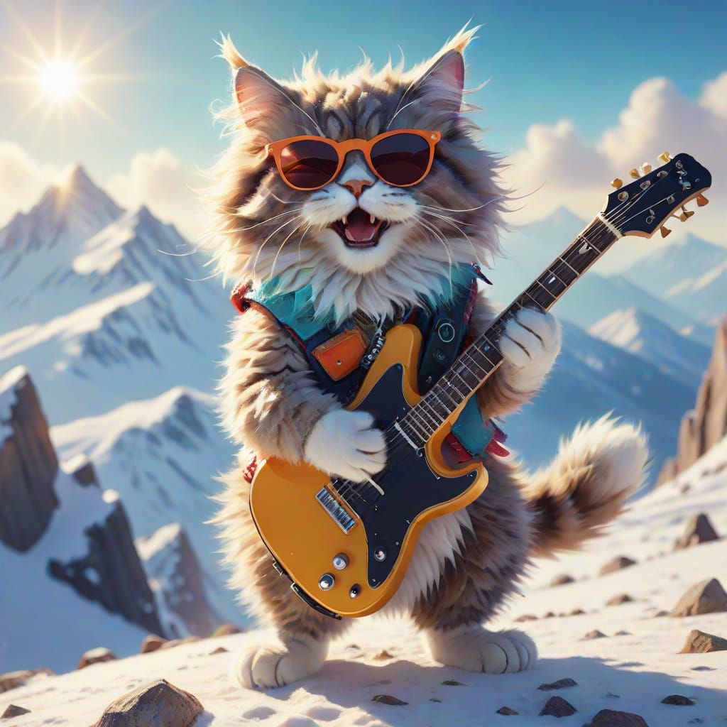 Fluffy Cat Rocker on Snowy Peak