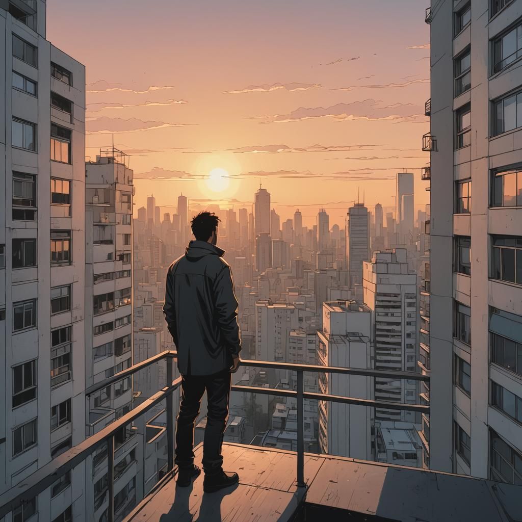 Cyberpunk Sunset: Manga Style Minimalist Graphic Novel