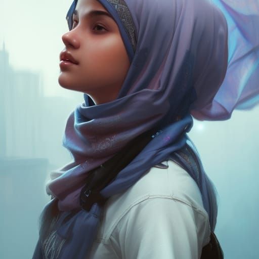 Detailed Portrait of a Muslim Girl in Digital Art