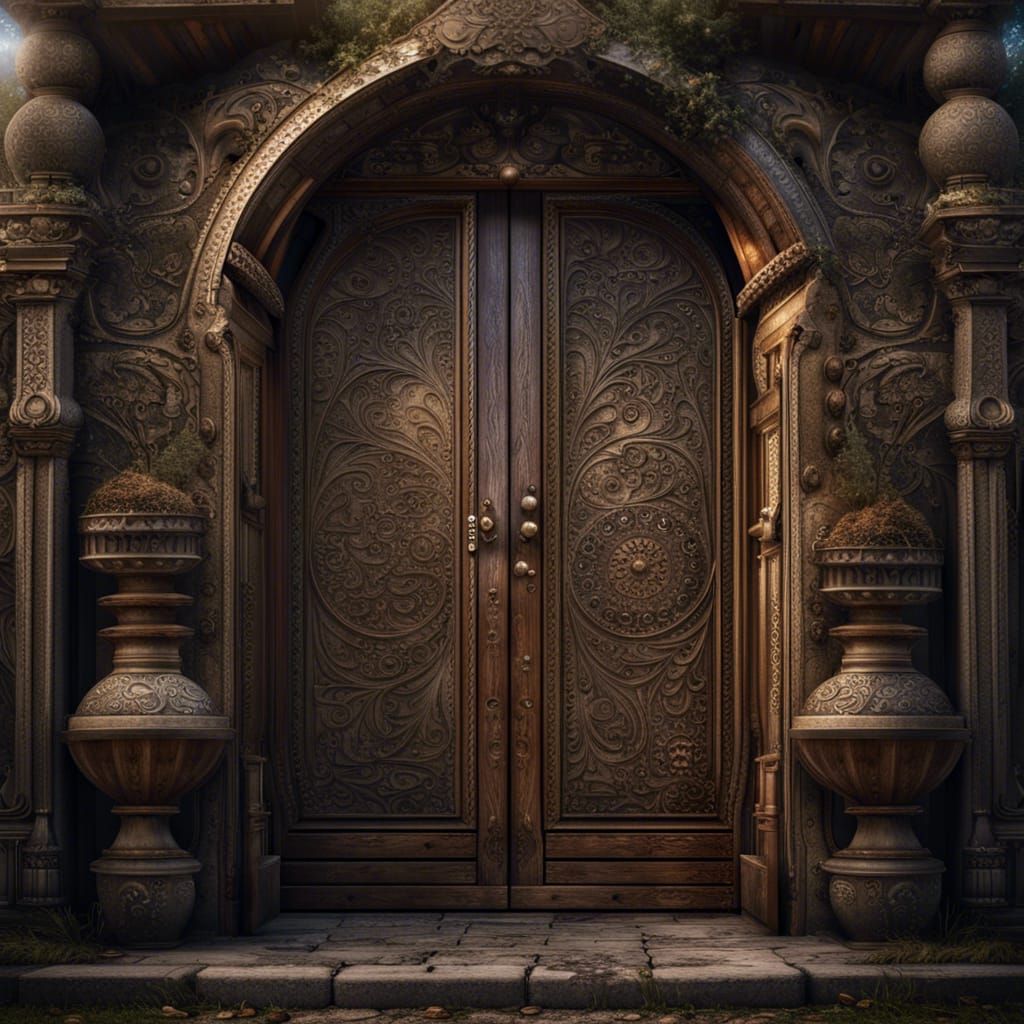 Ornate Doorway to a Detailed Fantasy Landscape