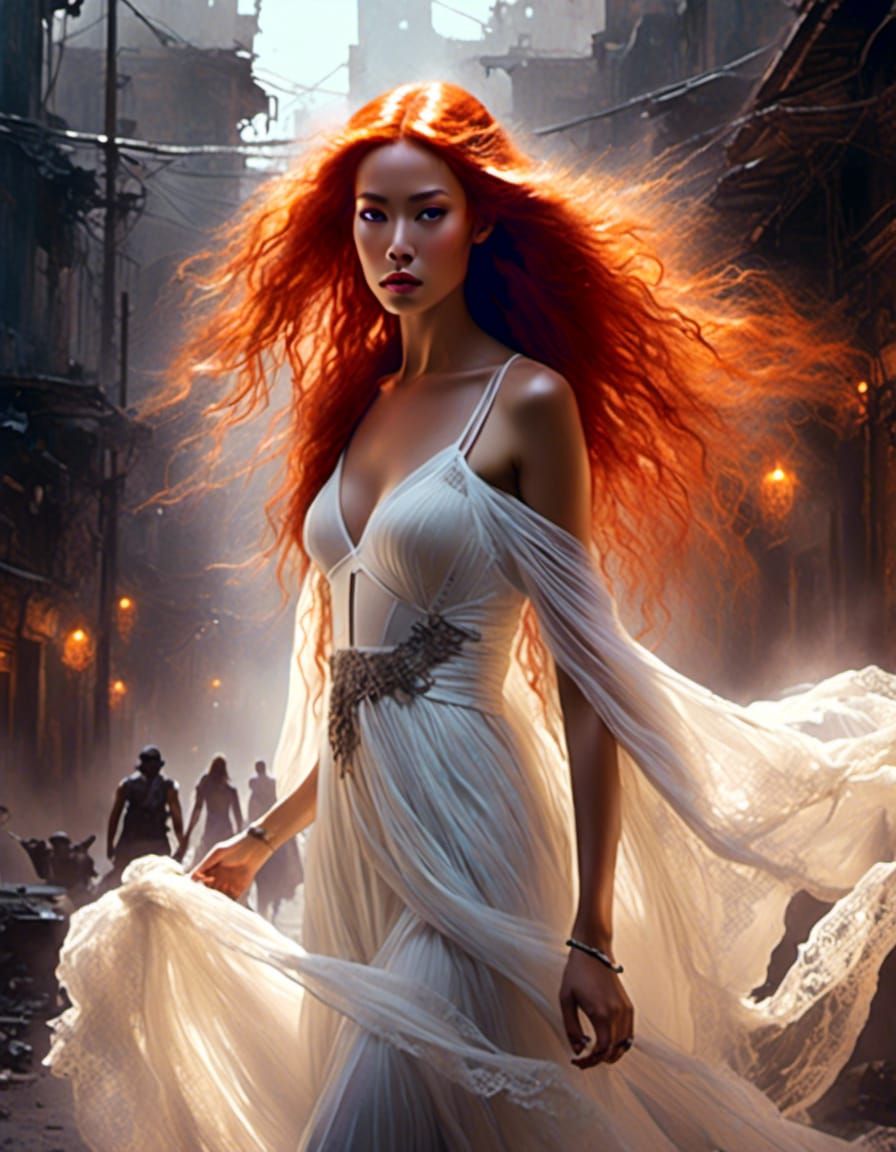 Gothic Woman in Apocalyptic City, Digital Airbrush Art