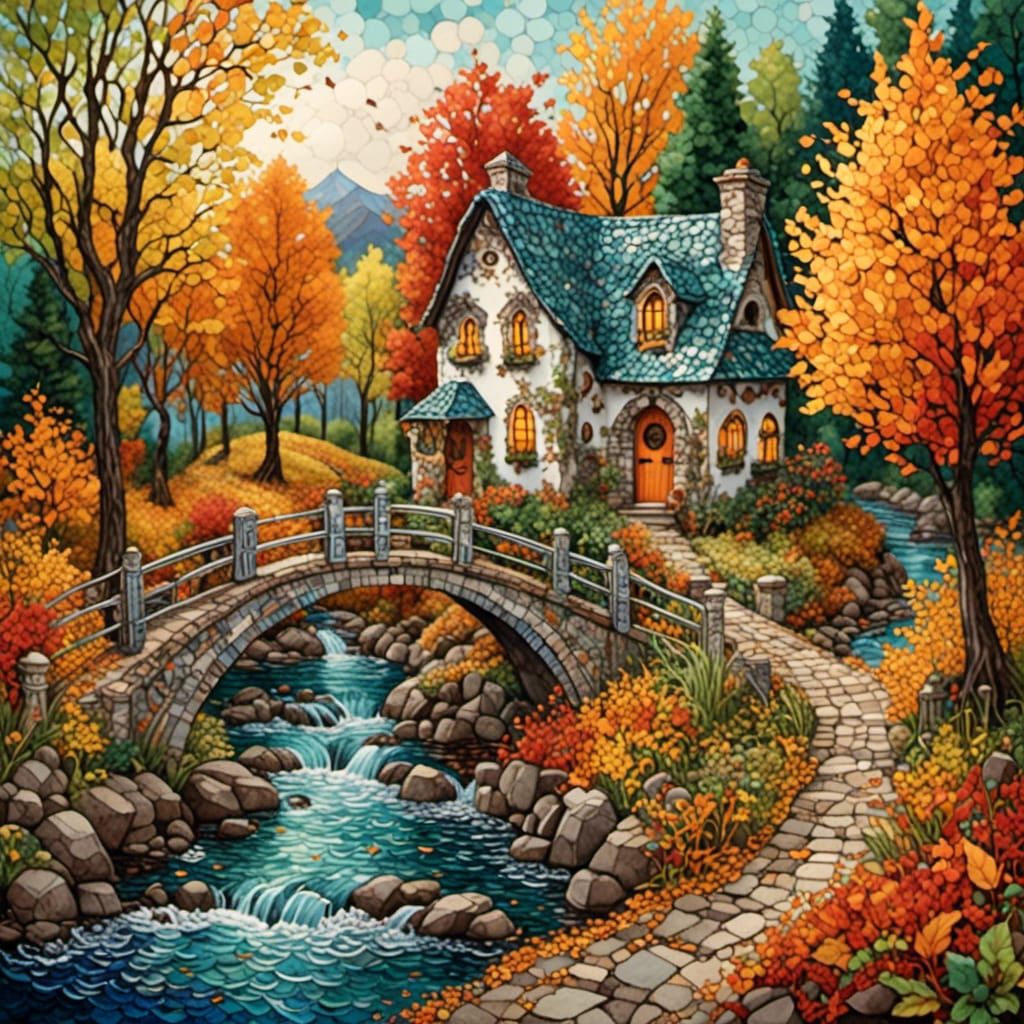 <lora:PR Zentabulous:1.0> Un Pueblo otoñal, con pequeñas cas...