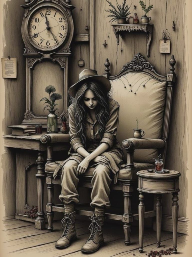 Gaunt Man with Seed in Dark Crosshatch Style