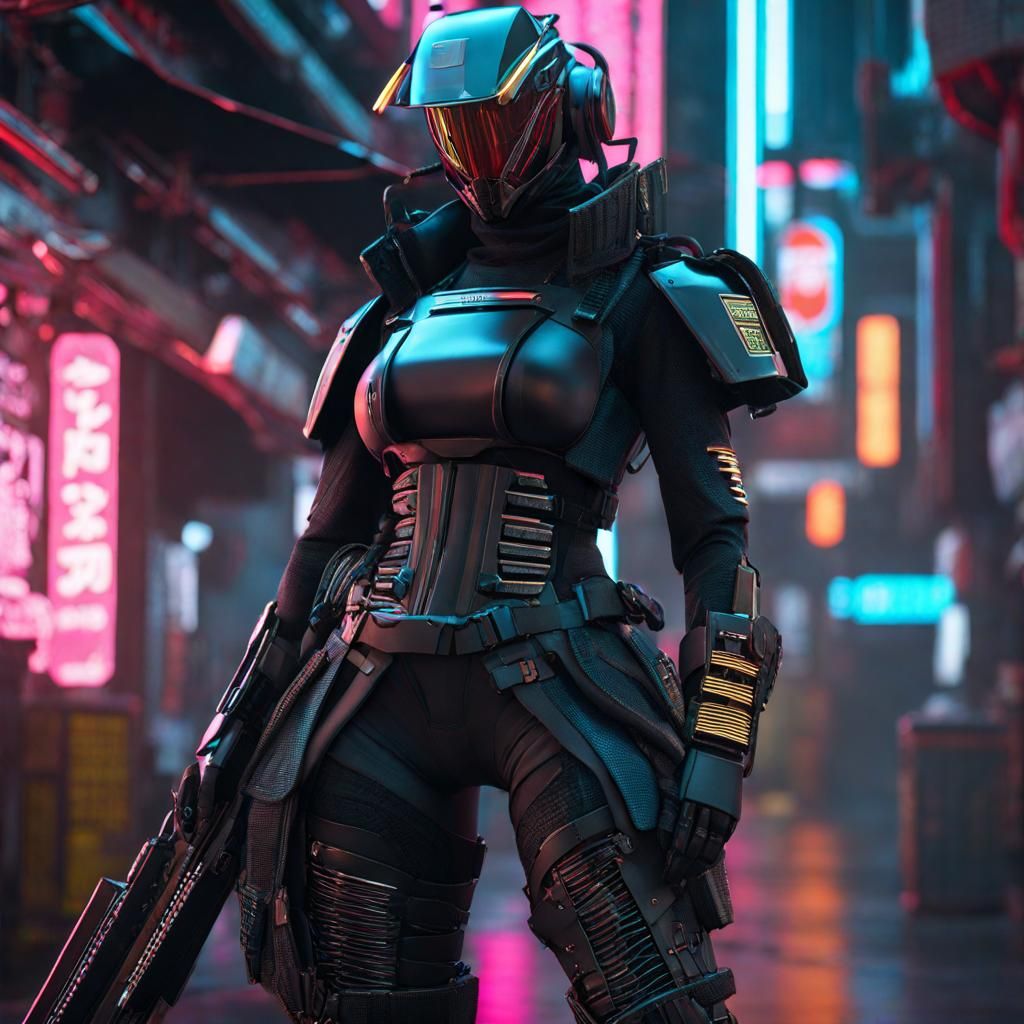 Cyberpunk Android Street Samurai in Detailed 3D Render