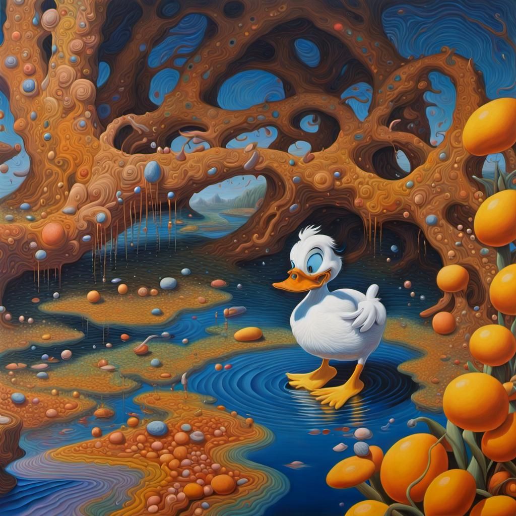Hyperrealistic Donald Duck Painting in Psychedelic Style