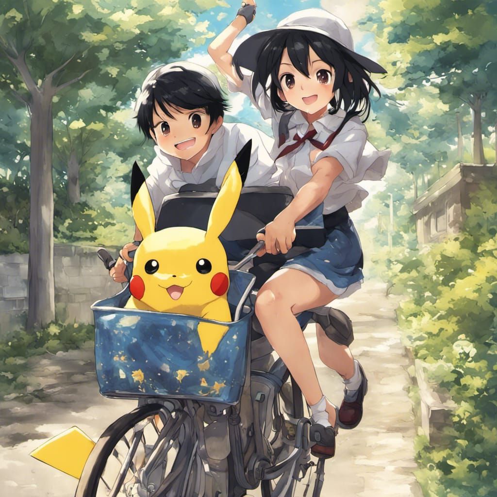 Girl Riding Pikachu in Anime Style