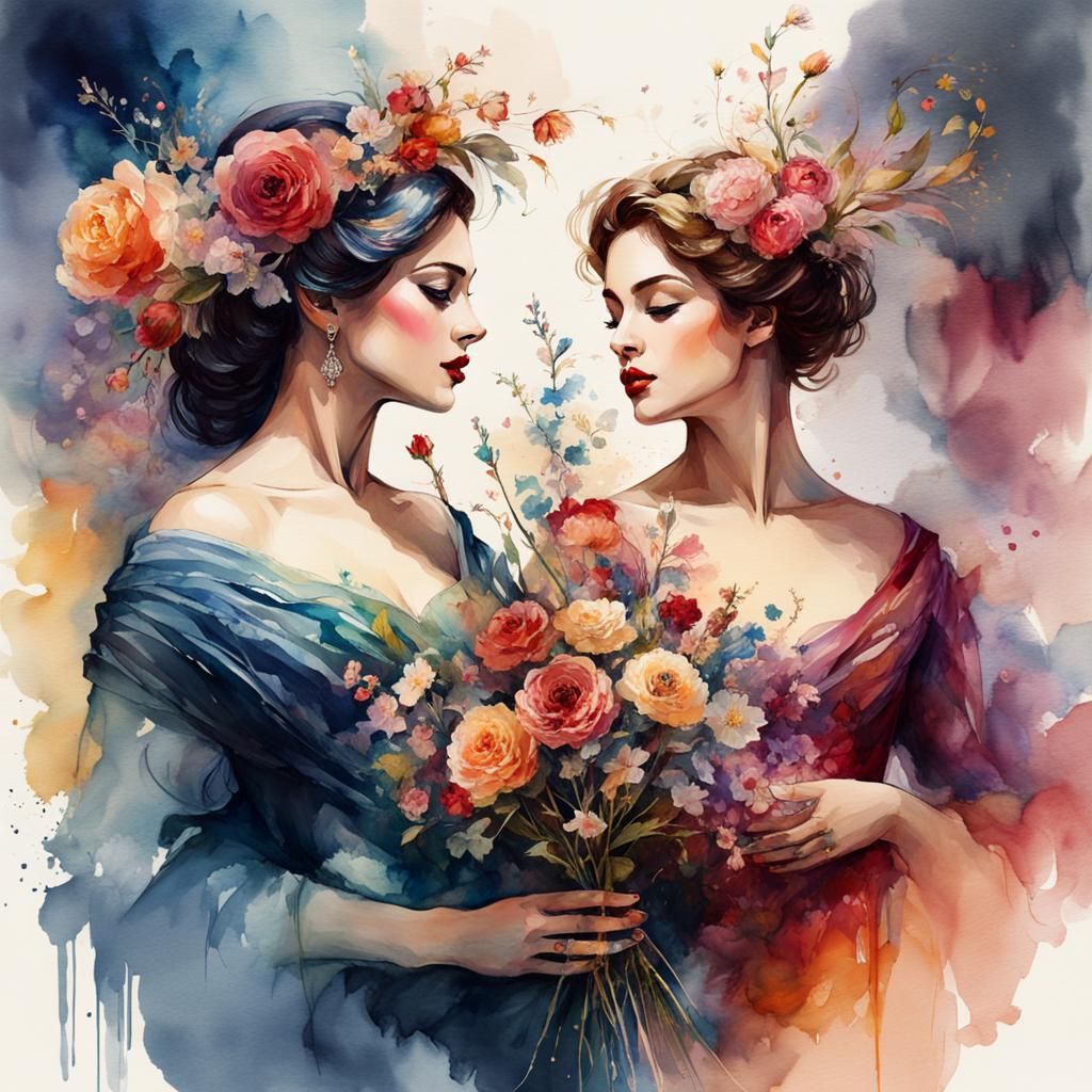 Opera Singers Perform Flower Duet in Watercolor Style