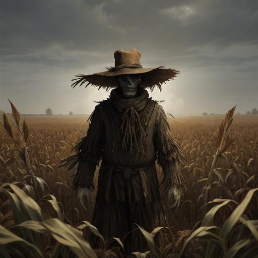 Haunted Scarecrow in Cornfield: Horror Art