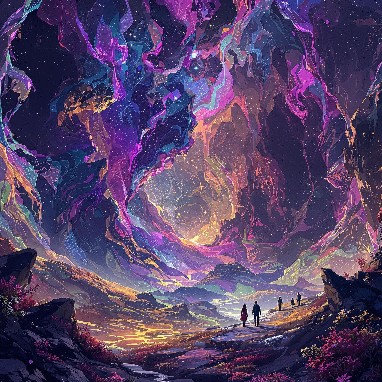 Iridescent Fantasy Landscape with Swirling Patterns