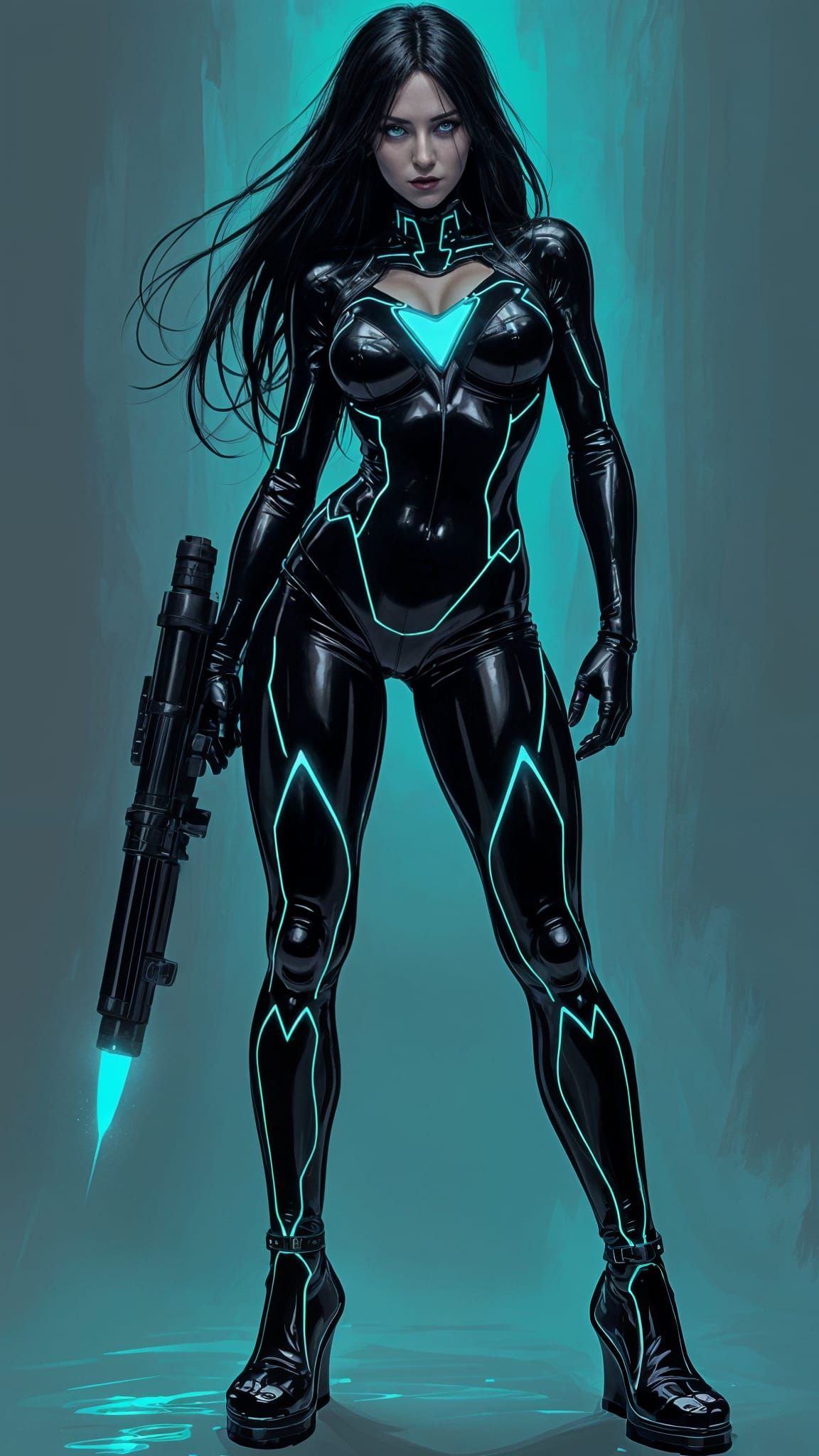 Dark Samus Aran in Cel-Shaded Pinup Style