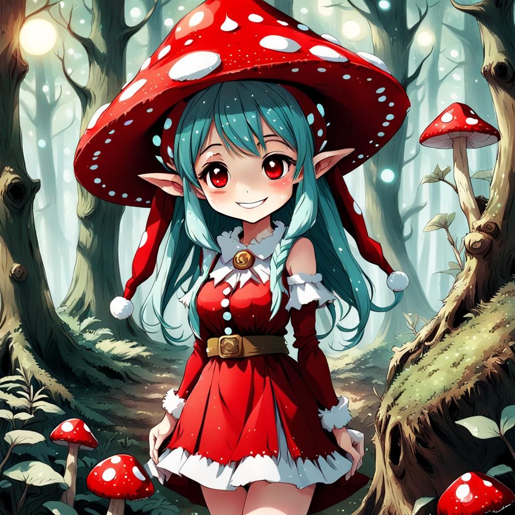 Charming Elf Girl in Whimsical Anime Style