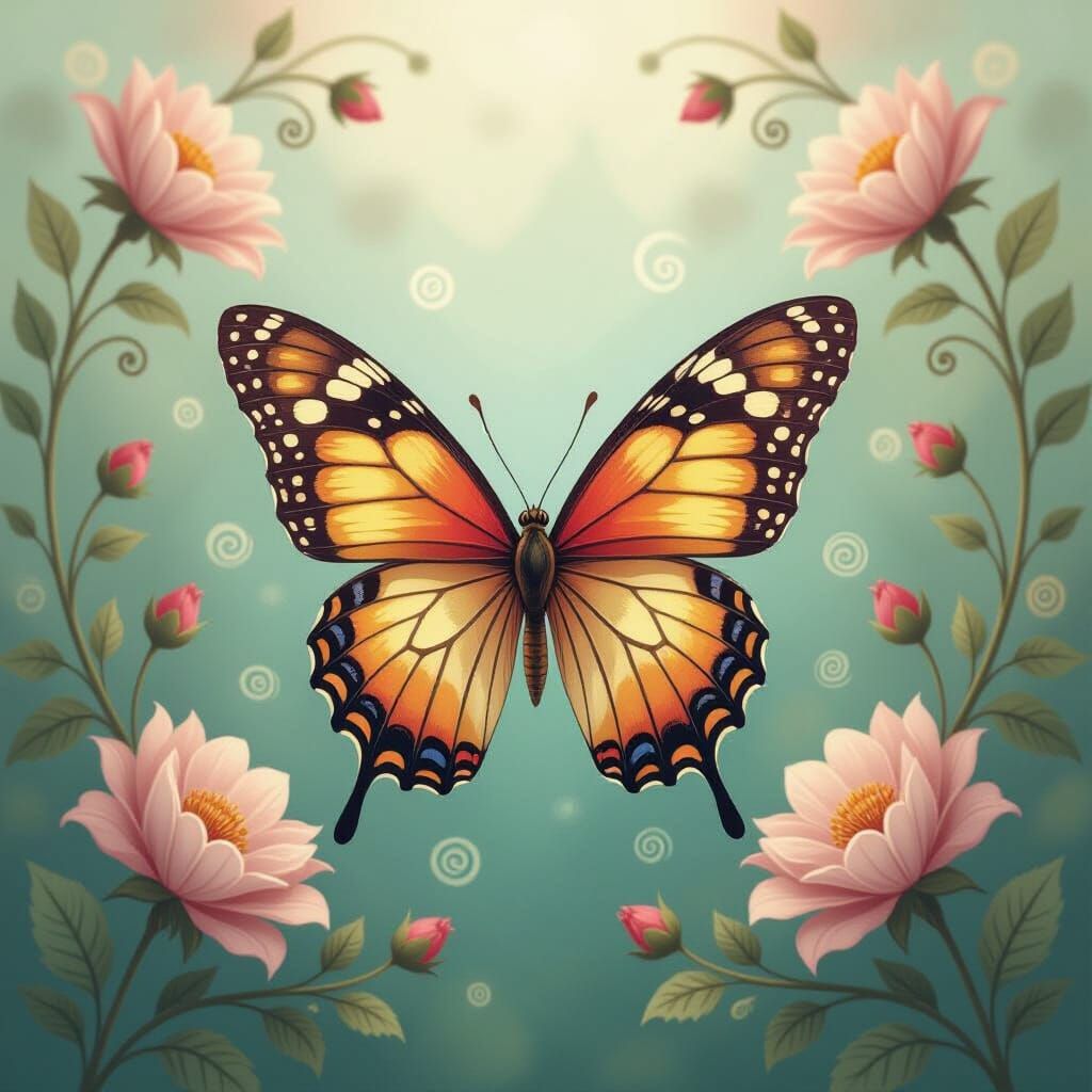 Dreamy Butterfly in Whimsical Floral Realm