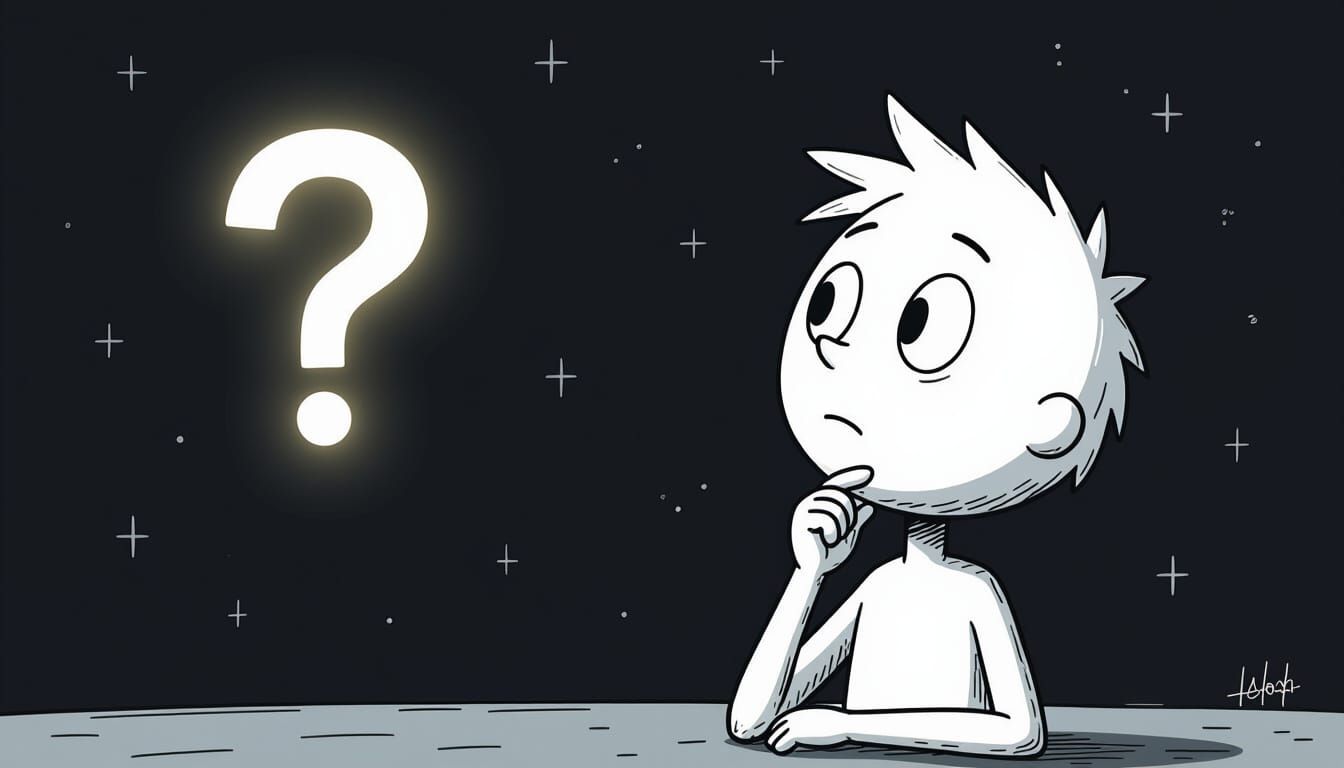 Curious Stickman Contemplates Glowing Question Mark
