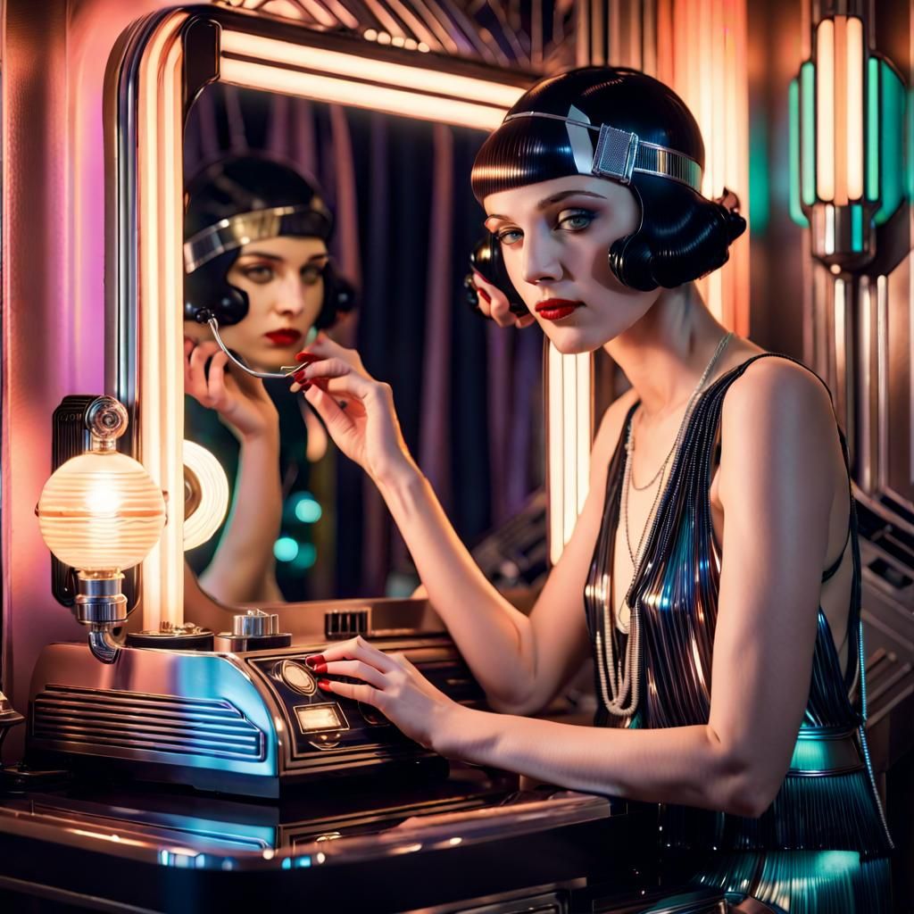 Decopunk Woman with VHS Tape Lamp