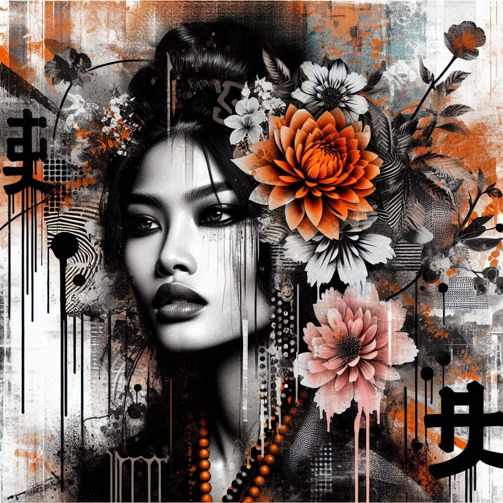 Surreal South Asian Woman in Punk Collage Style