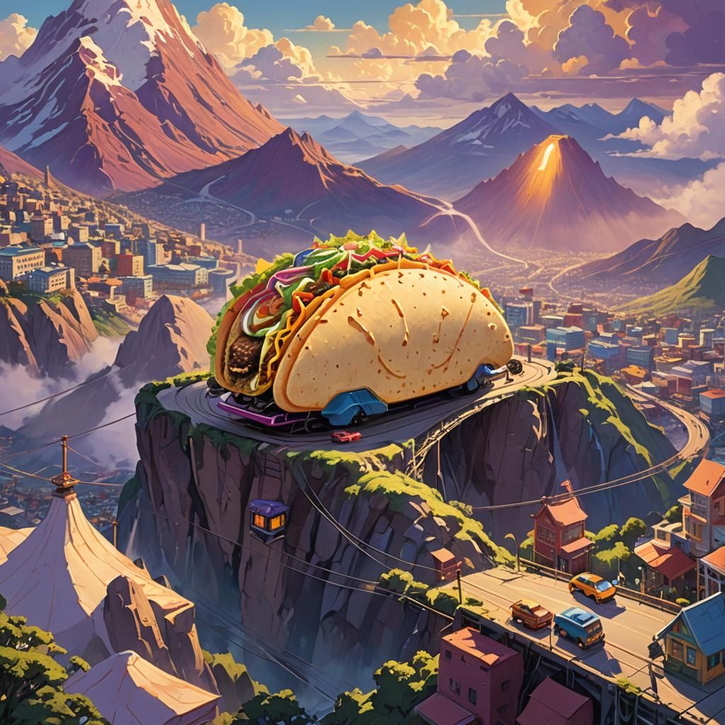 Giant Taco on Mystical Mountain: Fantasy Concept Art