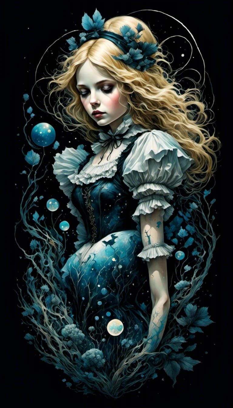 Charming Alice in Wonderland in Dark Fantasy Style
