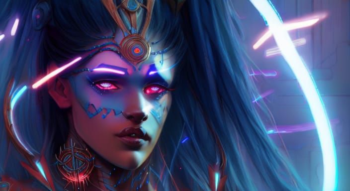 Cyberpunk Tribal Warrior with Glowing Tattoos