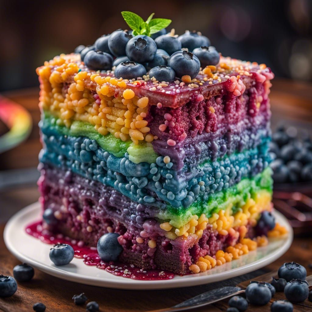 Rainbow Blueberry Cake in Whimsical Style