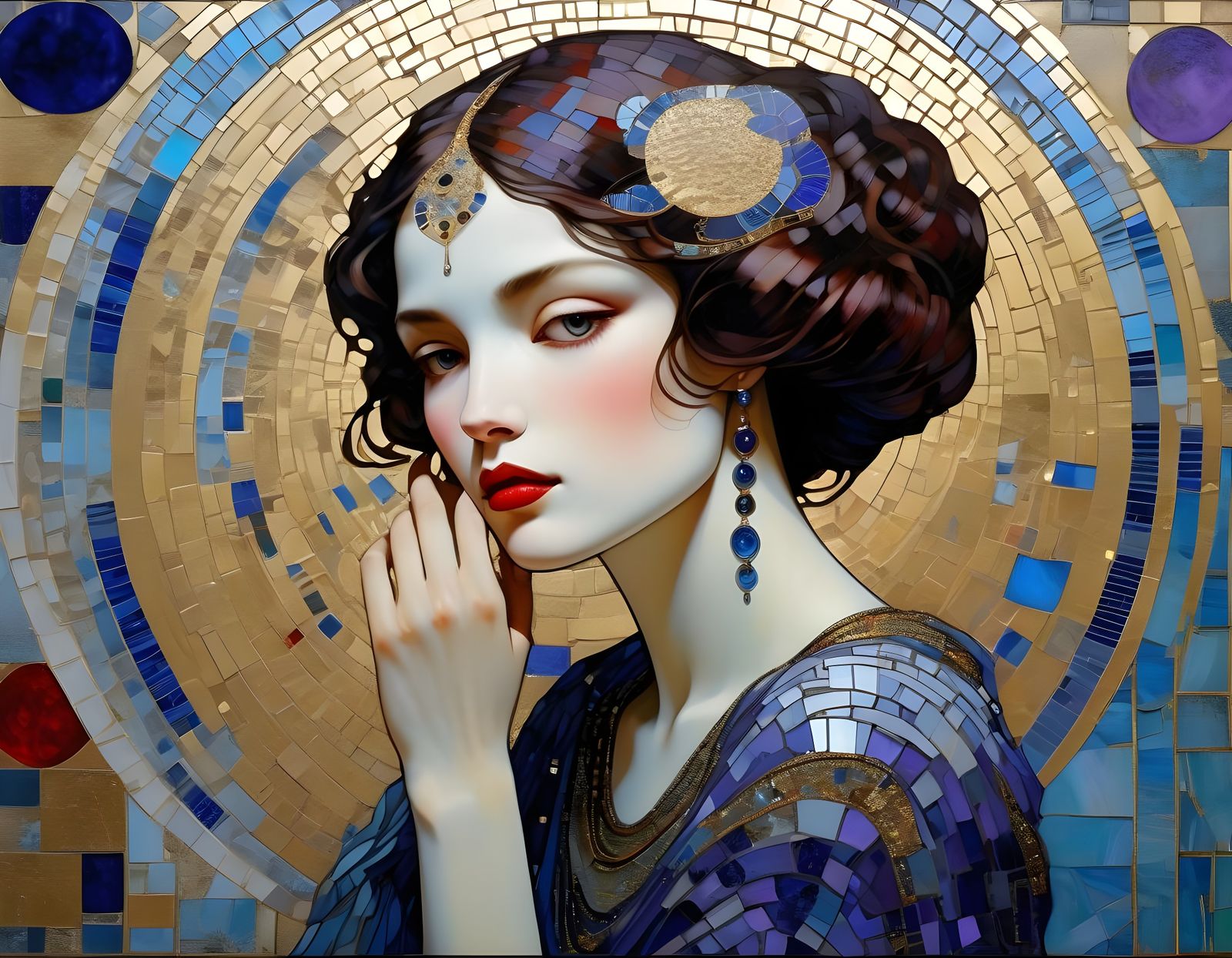 Art Nouveau Woman with Gold Leaf Mosaic