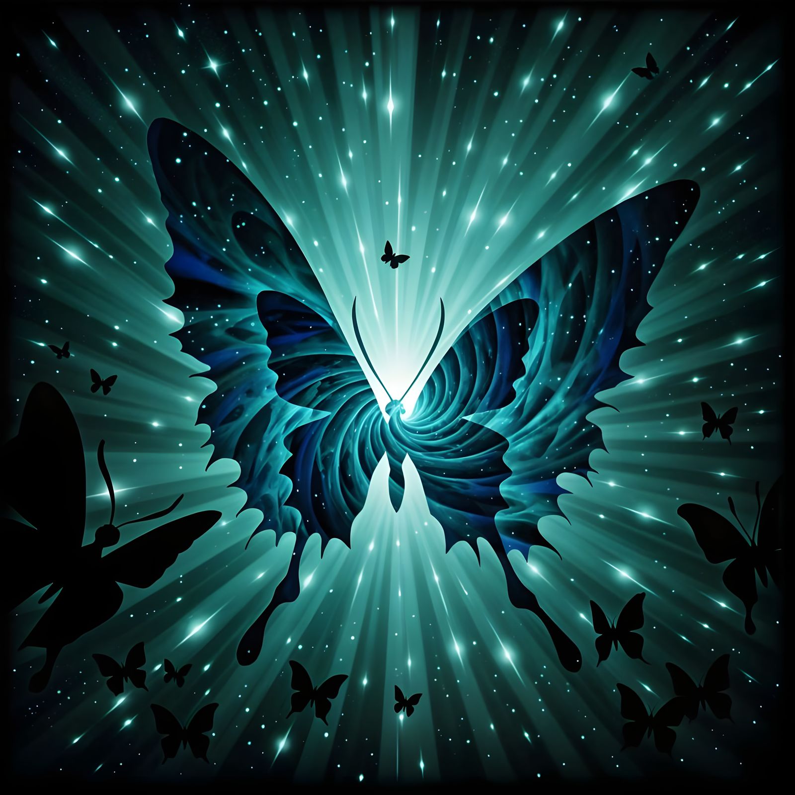 Butterfly Silhouette Against Abstract Starburst