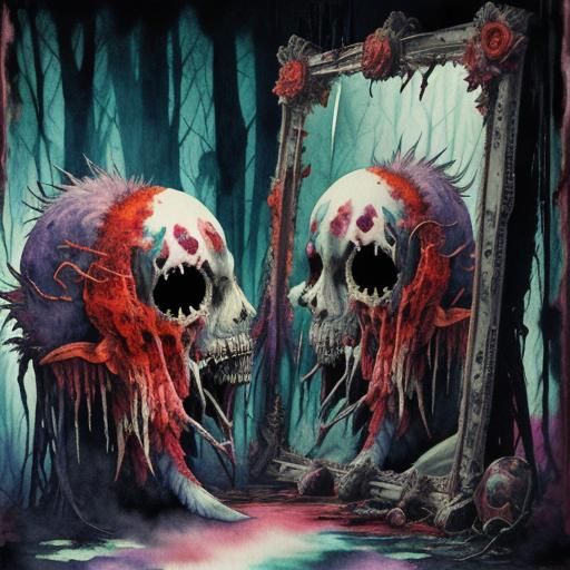 Surreal Monster in Broken Mirror: Glitch Art