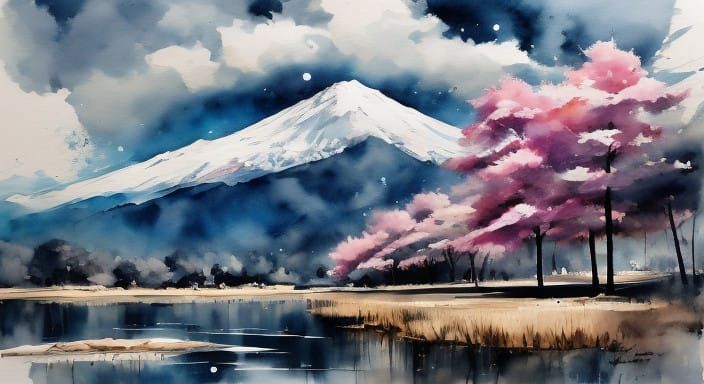 Snowy Mountain Scene with New Year's Message