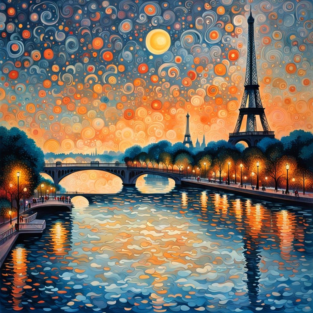 Abstract Seine River and Eiffel Tower Painting