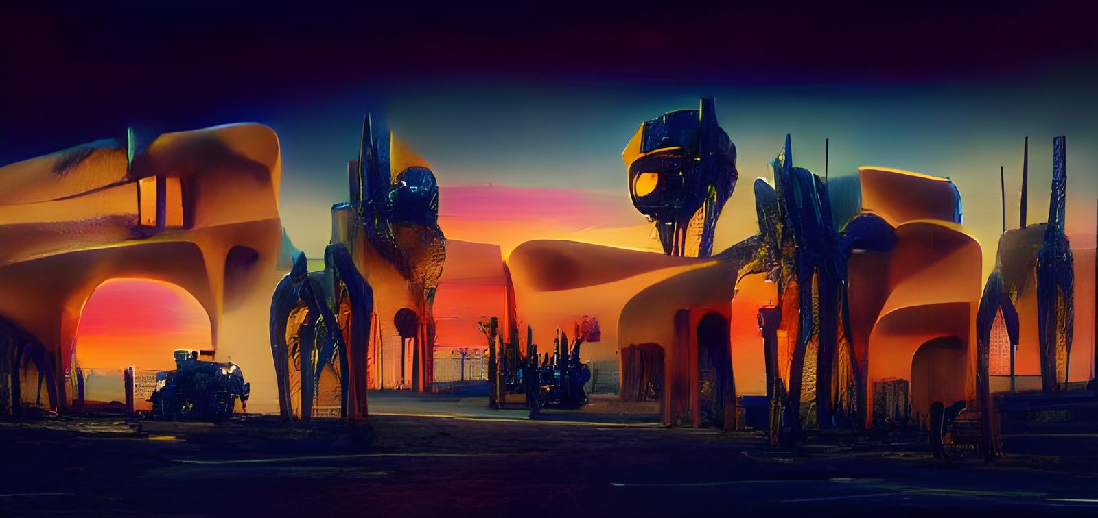 Futuristic Desert Settlement in Biomechanical Claymation Sty...