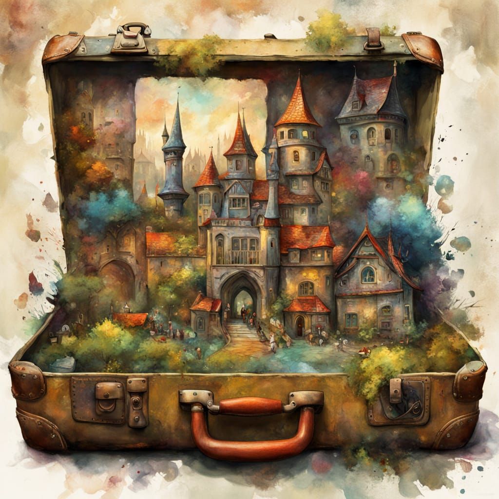 Medieval Masterpiece in Worn Suitcase Canvas