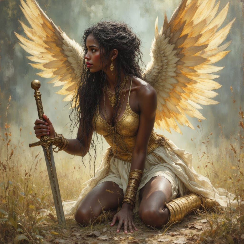 Beautiful Winged Goddess Battles Fiercely, Vogue Style