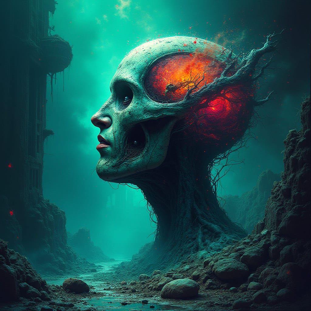 Surreal Mindscape in Neon Digital Art Style