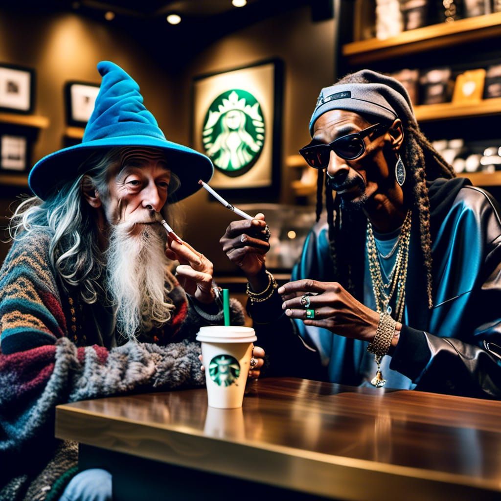 Gandalf and Snoop Dogg at Starbucks