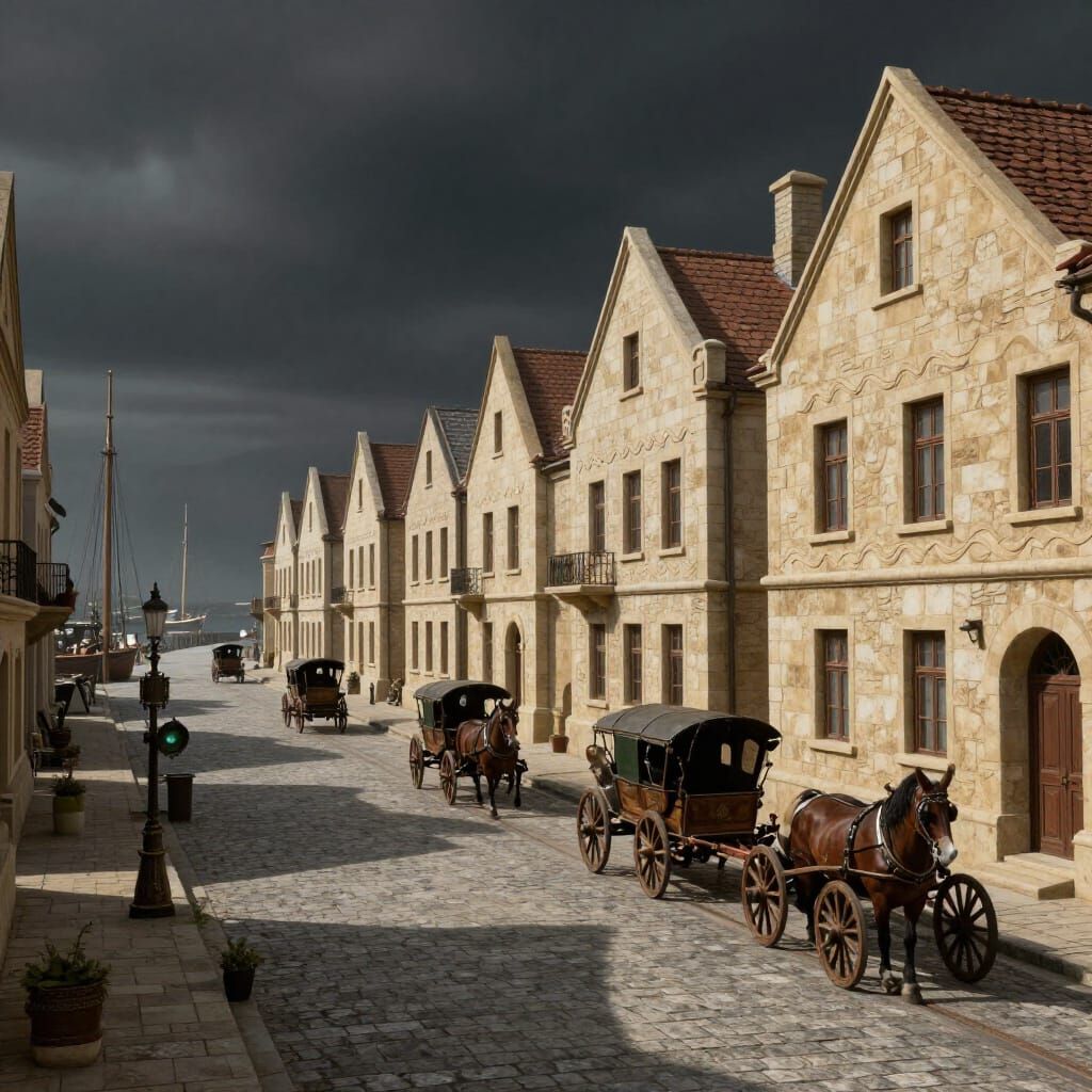 Renaissance Steampunk City with Wave Carvings