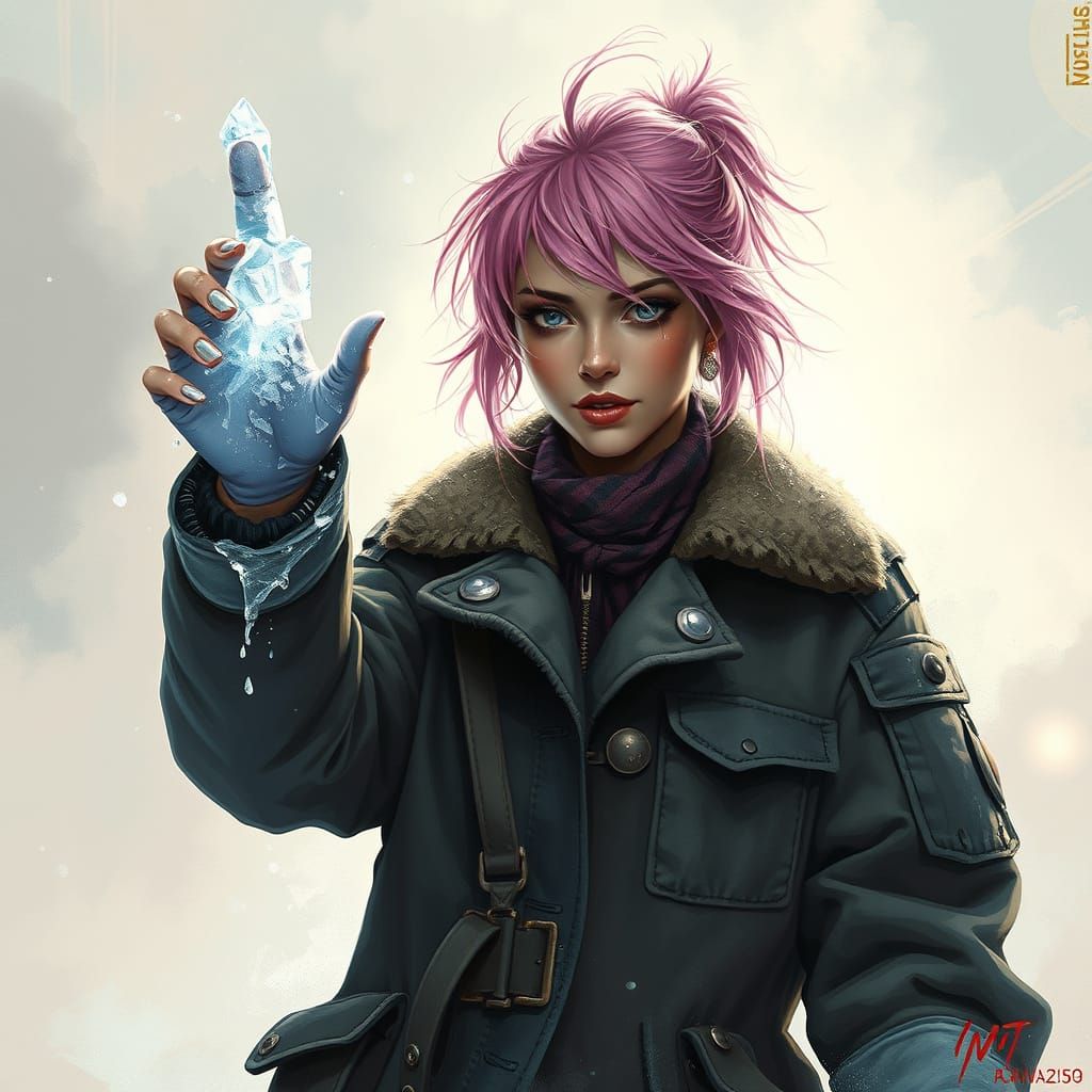 Cyberpunk Ice Warrior in Distressed Wool Coat