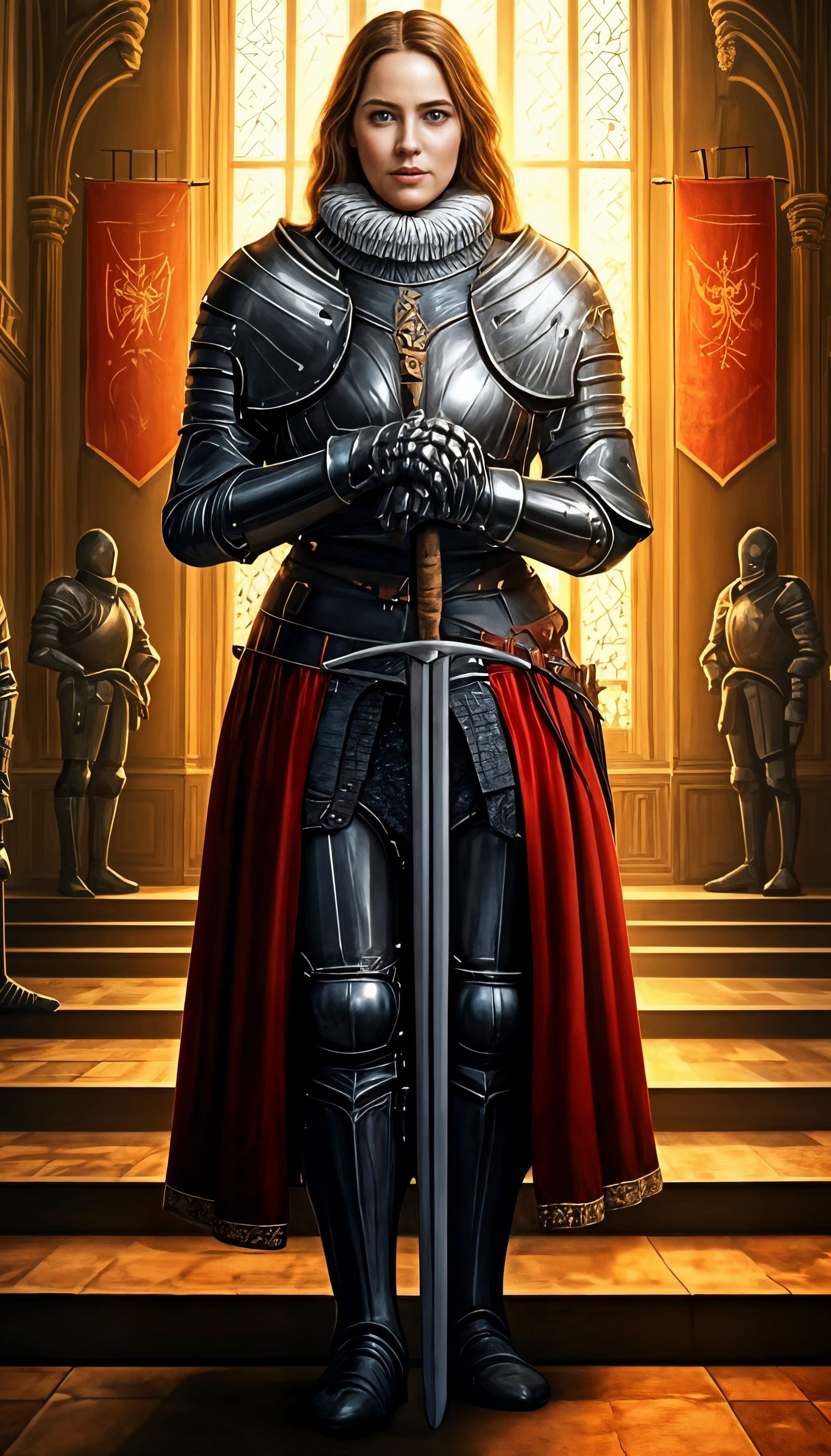 Renaissance Knight in Grand Hall, Oil Painting Style