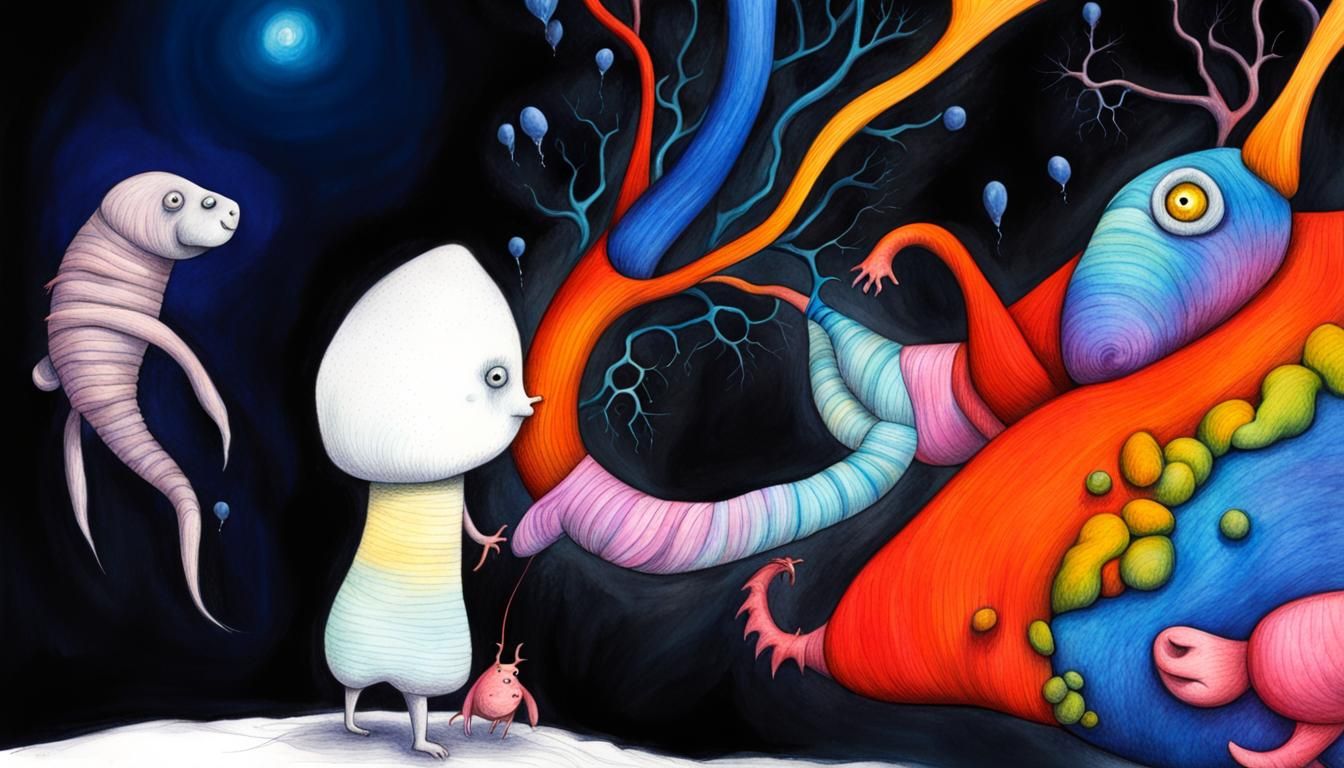 Colorful Tardigrade in Storybook Pencil Illustration