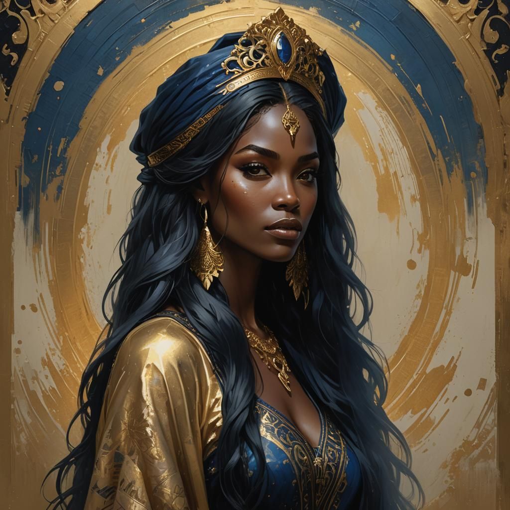 African American Woman in Gold Painting Style