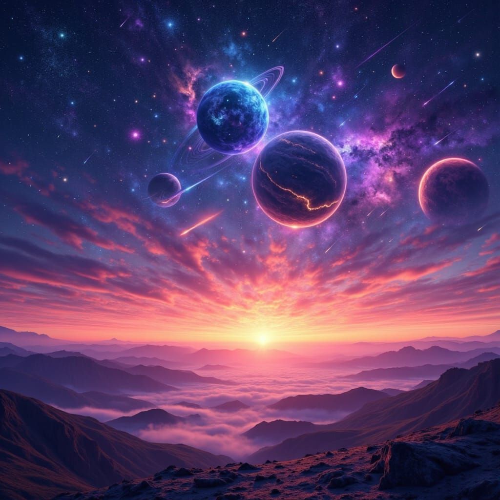 Neon Celestial Alignment in Digital Art Style