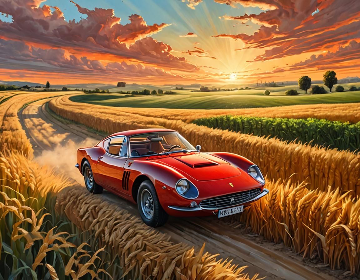 Ferrari Dino 246 Drives Through Golden Wheat Field