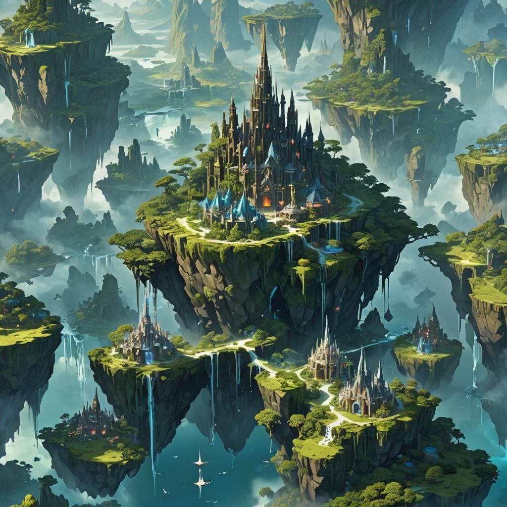 Floating Shimmering Isles: Fantastical Matte Painting