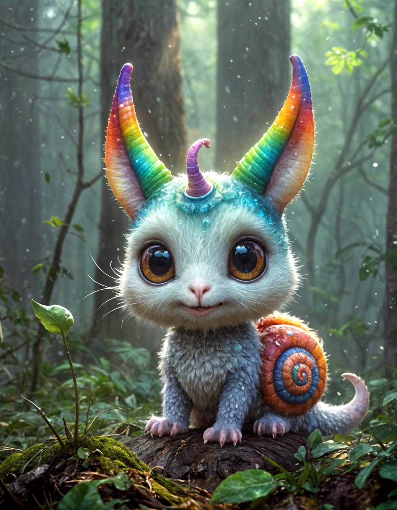 Adorable Rainbow Snail Cub in Fantasy Forest
