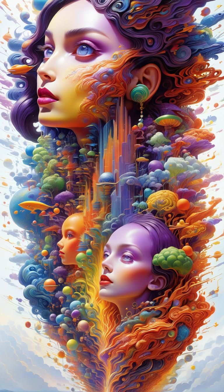 Colorful Stairway to Heaven: Surreal Digital Illustration