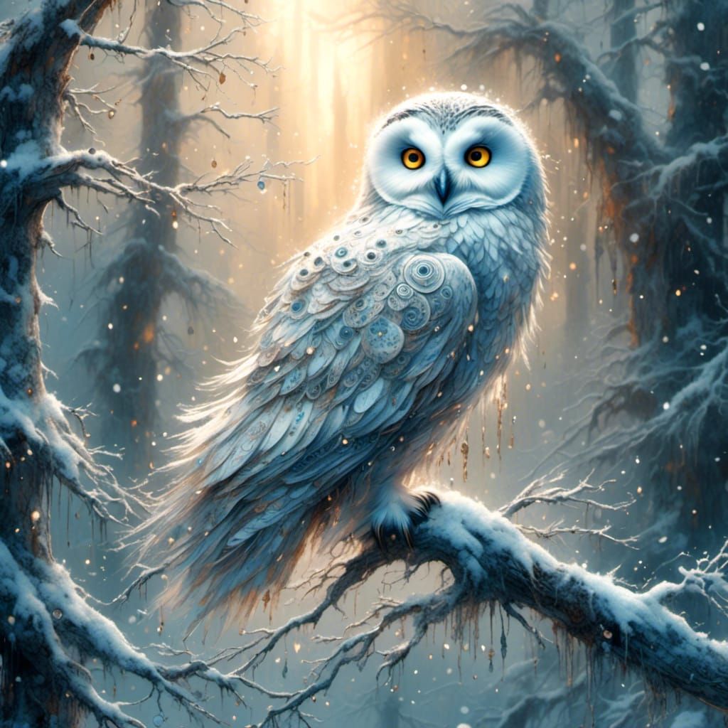 Snow Owl in Blizzard: Impasto Oil Painting