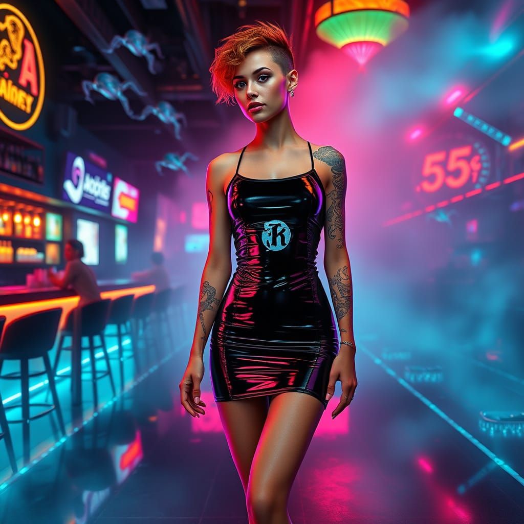 Galactic Goddess in Neon Night