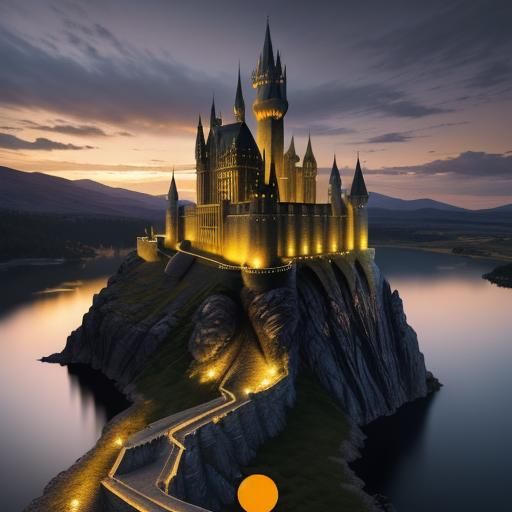 Hogwarts Castle at Sunset in Realistic Digital Art
