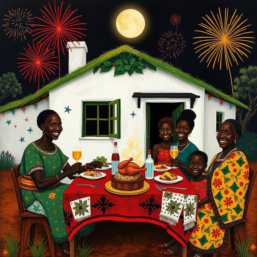 African Family Celebration Under the Starry Night