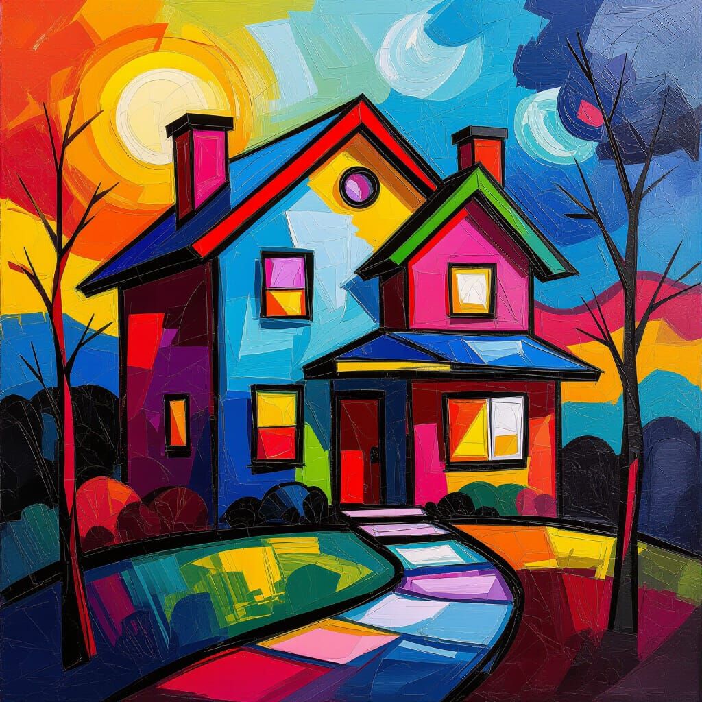 Colorful Abstract House in Expressionist Impasto Style